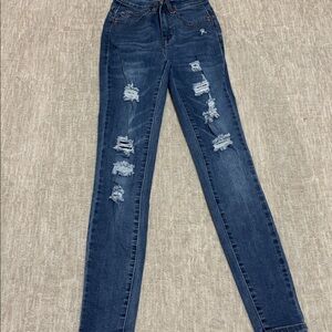 Fashion Nova Blue Distressed Skinny Jeans